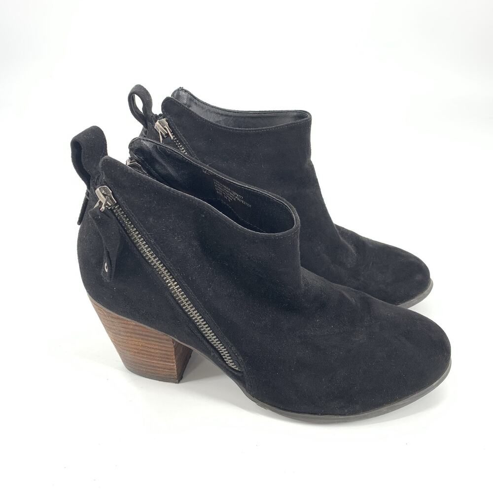 $83 Torrid Double Zip Stacked Block Heel Ankle Boots 10 Womens Black Faux Suede